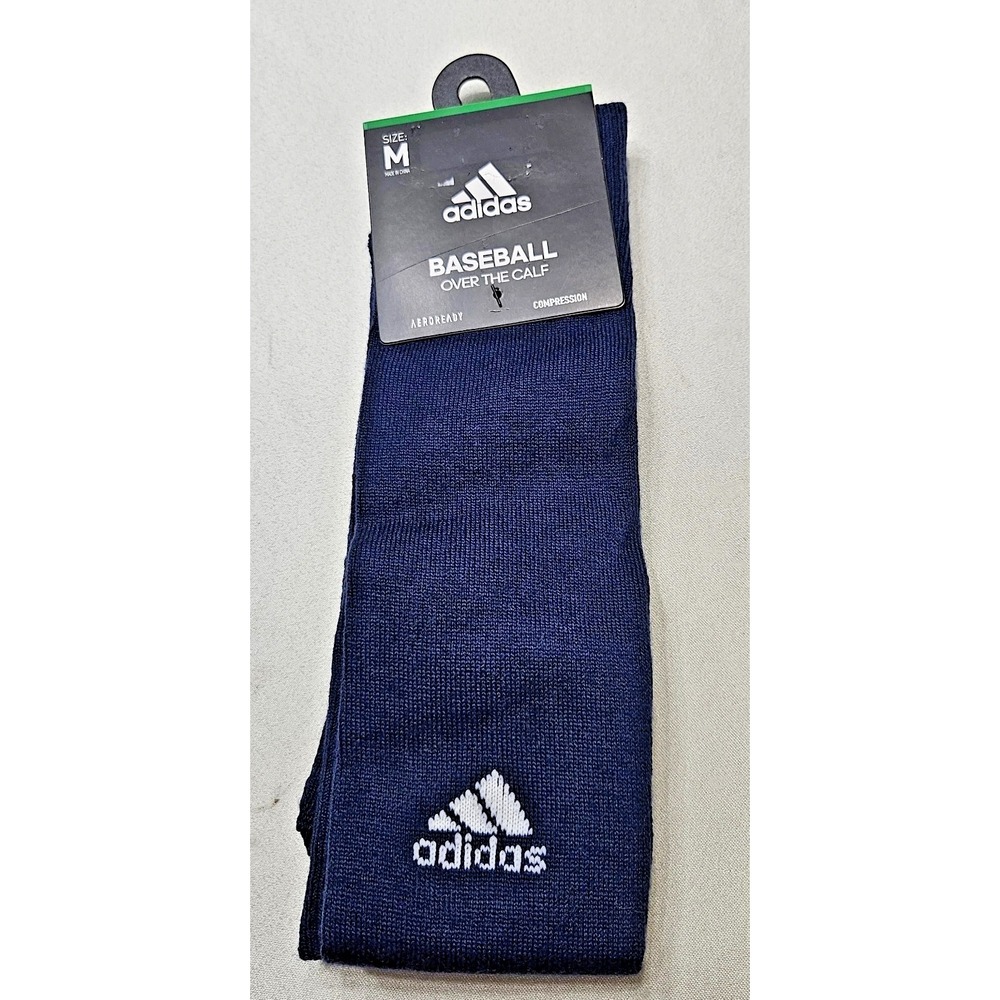 3 Pair Men's ADIDAS‎ Baseball Over The Calf Compression Navy Blue Socks Size M